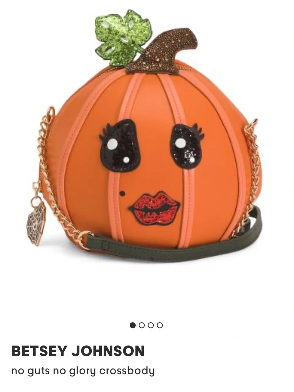 Betsey Johnson Orange Pumpkin Crossbody Bag with Green Leaf and Black Accents